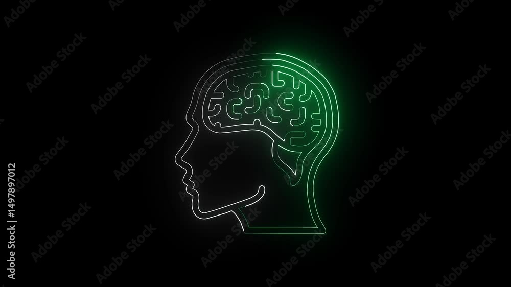 Glowing Neon brain Icon Isolated on Black Background. 4k Video Graphic Animation Glowing Neon brain Icon Isolated on Black Background. 4k Video Graphic Animation