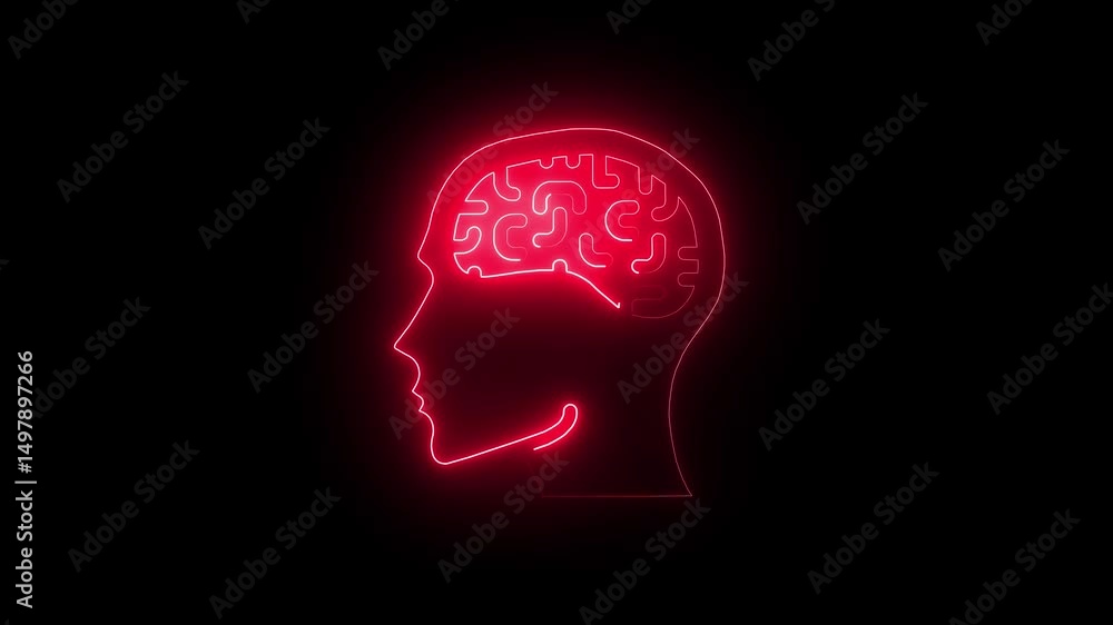 Glowing Neon brain Icon Isolated on Black Background. 4k Video Graphic Animation Glowing Neon brain Icon Isolated on Black Background. 4k Video Graphic Animation