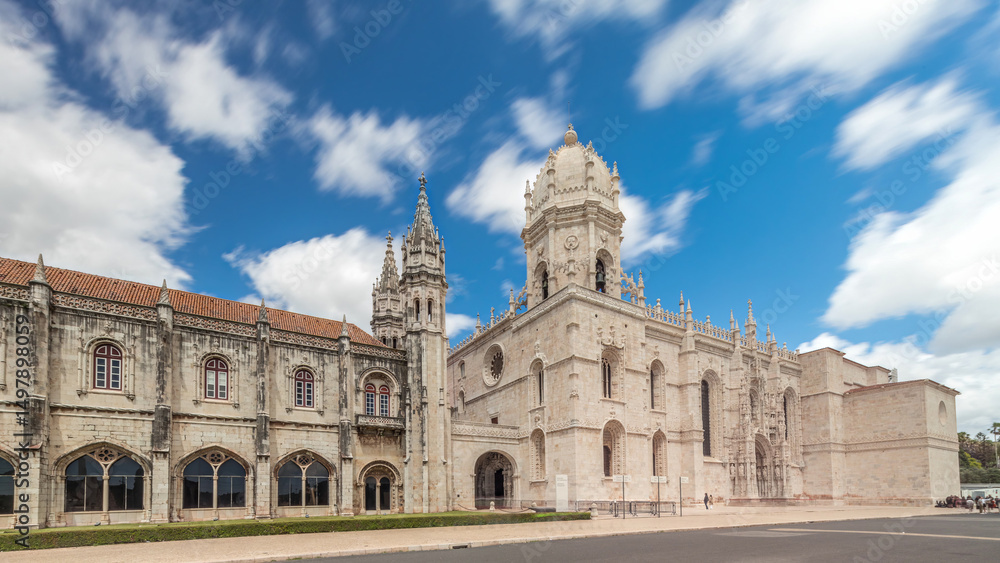 Obraz premium Mosteiro dos Jeronimos, located in the Belem district timelapse hyperlapse of Lisbon, Portugal.