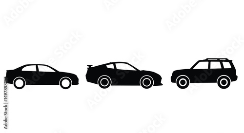 Car icon set. Front view and side view vehicle vector symbol isolated on white background.