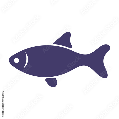 Simple Flat Fish Silhouette Vector Icon. This is a minimalist vector illustration of a fish silhouette in a solid dark purple color.