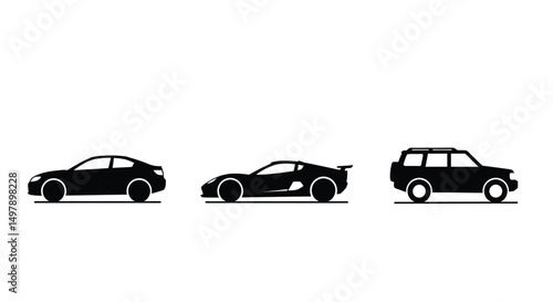 Car icon set. Front view and side view vehicle vector symbol isolated on white background.