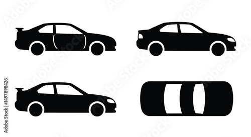 Car icon set. Front view and side view vehicle vector symbol isolated on white background.
