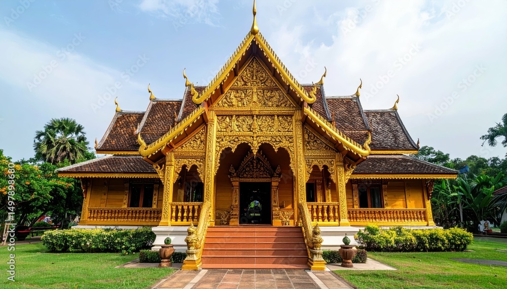Ornate Golden Teak Farmhouse in Traditional Thai Style Architecture Ornate Golden Teak Farmhouse in Traditional Thai Style Architecture