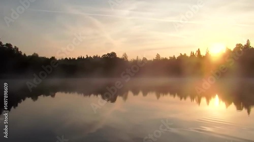 Wallpaper Mural Lake reflecting the golden sunrise with misty trees creating a tranquil and serene scene at dawn, capturing the idyllic beauty of nature Torontodigital.ca
