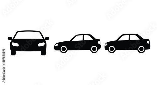 Car icon set. Front view and side view vehicle vector symbol isolated on white background.