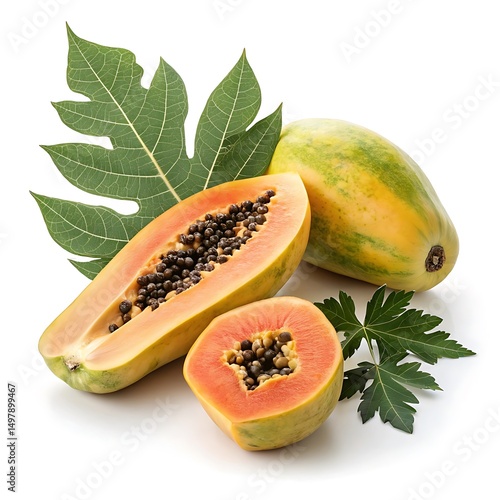 Wallpaper Mural white background  with  Papaya fresh  Fruit Torontodigital.ca