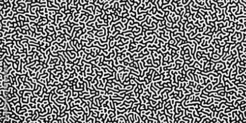 Turing reaction diffusion monochrome seamless pattern with chaotic motion .Linear design with biological shapes. Organic lines in memphis. abstract turing organic wallpaper background .	