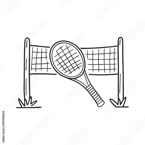 A tennis racket leaning near a net post