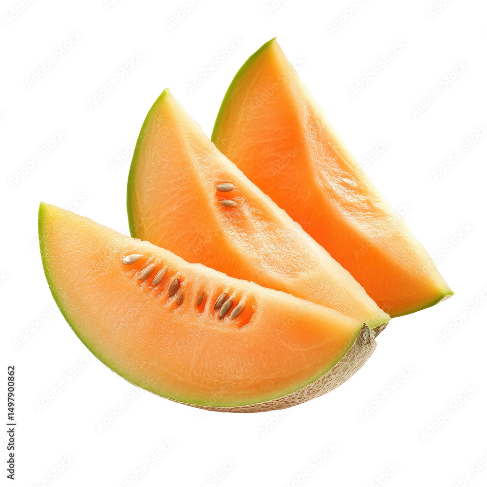 Fresh cantaloupe slices, vibrant orange-peach hue, juicy and sweet, ready to eat Fresh cantaloupe slices, vibrant orange-peach hue, juicy and sweet, ready to eat