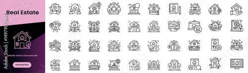 Real Estate Line Editable Icons set. Vector illustration in modern thin line style of real estate and property development icons: contracts, agents, houses, buildings, architecture, and client relatio