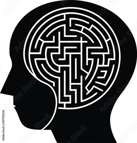 Human Head with Maze Inside Silhouette