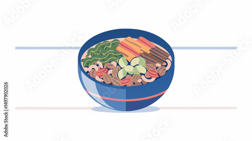Illustration of a vibrant bowl filled with fresh vegetables and other colorful ingredients served inside