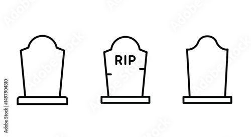 Tombstone line icon set. Headstone outline vector sign.