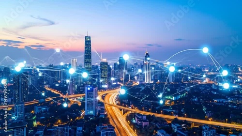 Wallpaper Mural Cityscape At Night With Network Connections Torontodigital.ca