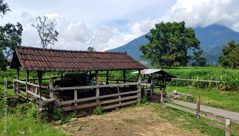 Rustic Farmhouse with Enclosure and Surrounding Turquoise Landscape Rustic Farmhouse with Enclosure and Surrounding Turquoise Landscape