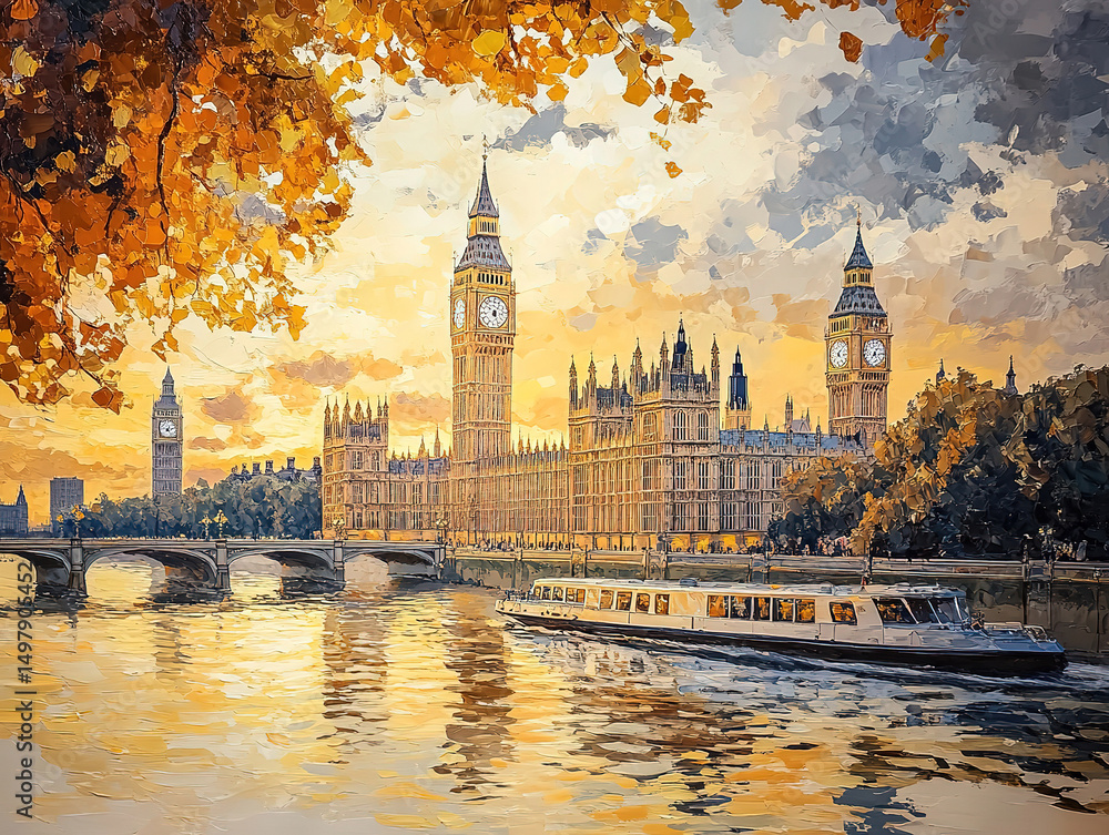 Fototapeta premium Stunning Sunset Behind Big Ben and Westminster Skyline