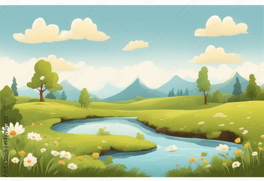 Fototapeta premium meadow with blue sky, idyllic summer meadow, meadow with wild plants, summer meadow scenery, tranquil meadow field, meadow outdoor landscape, summer meadow background, meadow nature view, meadow with