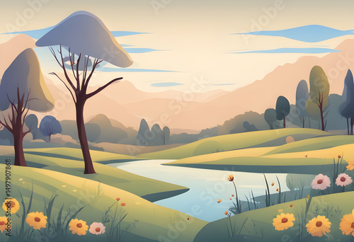 2D animation background, motion graphics scenery, looping cartoon landscape, parallax background hills, animated backdrop design, motion video landscape, seamless animated scenery, cinematic cartoon b