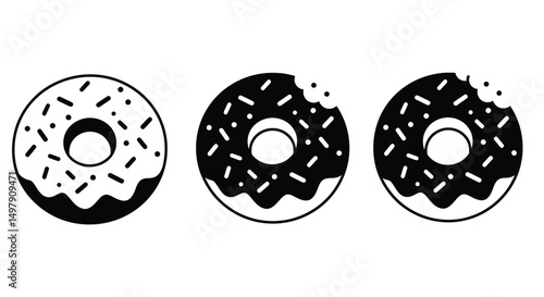 Donuts icon vector. Donut food snack bitten vector symbol. Donuts Sign. Doughnut icon set.