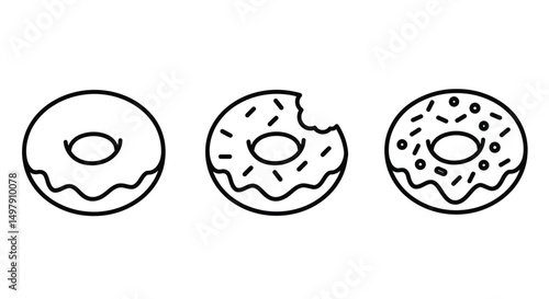 Donuts icon vector. Donut food snack bitten vector symbol. Donuts Sign. Doughnut icon set.