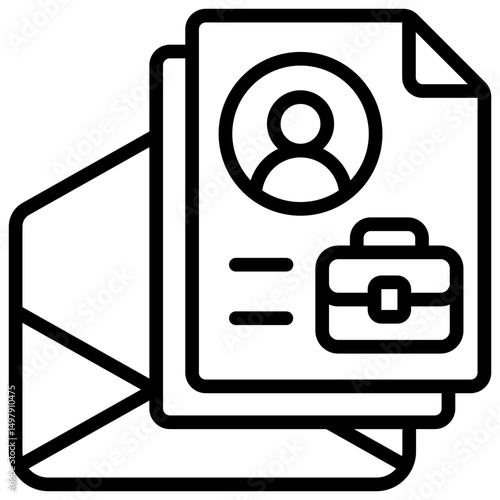 Job Submission - Outline Icon - Envelope with resume and briefcase, showing resume delivery, online application, or job proposal