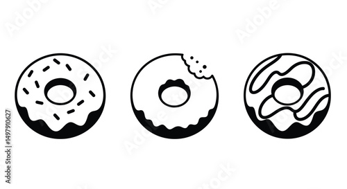 Donuts icon vector. Donut food snack bitten vector symbol. Donuts Sign. Doughnut icon set.