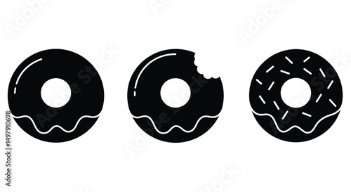 Donuts icon vector. Donut food snack bitten vector symbol. Donuts Sign. Doughnut icon set.