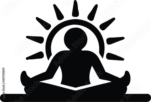 Sunrise Meditation Icon – Yoga Pose Silhouette for Wellness & Mindfulness Design