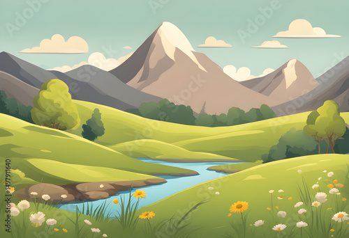 cartoon natural landscape, countryside cartoon art, cartoon grassland background, cartoon horizon with trees, happy summer cartoon, cartoon landscape wallpaper, children’s cartoon background, cartoon 