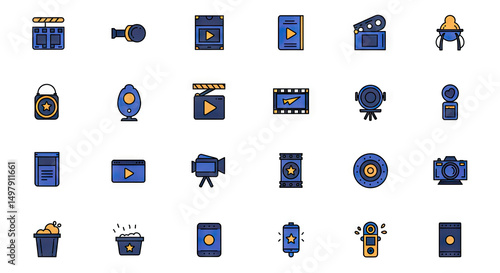business movies icons set