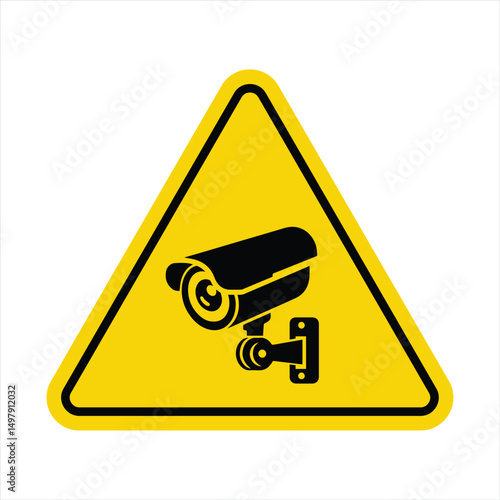 warning sign for cctv surveillance with security camera icon inside yellow triangle caution symbol