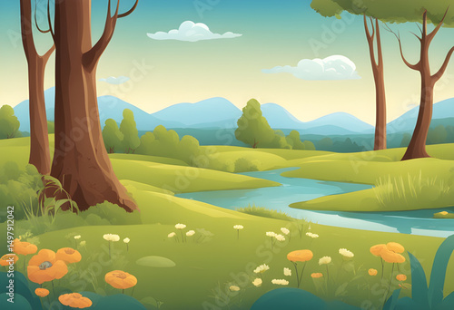 sunny day cartoon scene, cartoon green field, summer countryside cartoon, nature cartoon background, cartoon hills and trees, cartoon park landscape, green grass cartoon, cartoon rural background, car