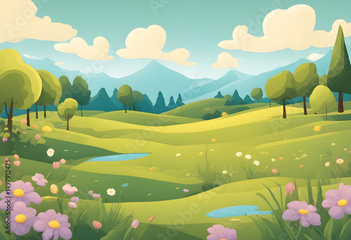 summer landscape with green meadow