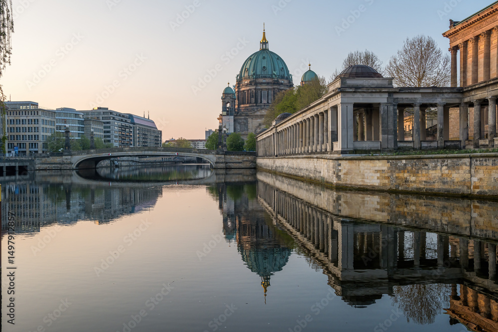 Fototapeta premium The Cathedral and the Museum Island in Berlin just after sunrise