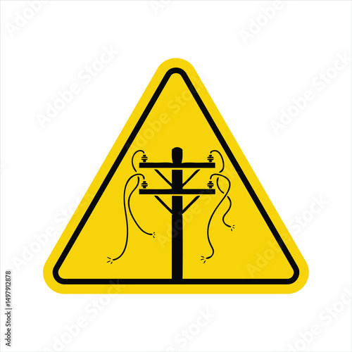 Yellow and black electrical hazard warning sign with downed power lines, vector illustration for safety alerts