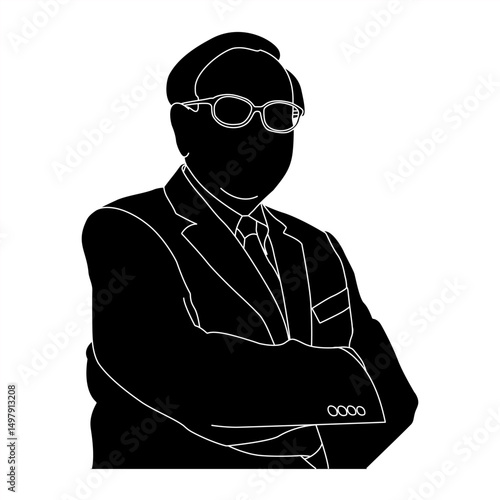 Negative Space Silhouette of a Businessman with Arms Crossed, Inverted Color Outline of a Male Professional Figure
