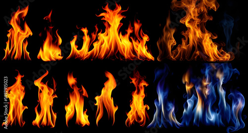 realistic hot fire, intense glow flame, orange-yellow blaze, energy burn, fiery shine, flame illumination, smooth fire movement, detailed heat texture, bright curve flame, fire aura, glowing flicker, 
