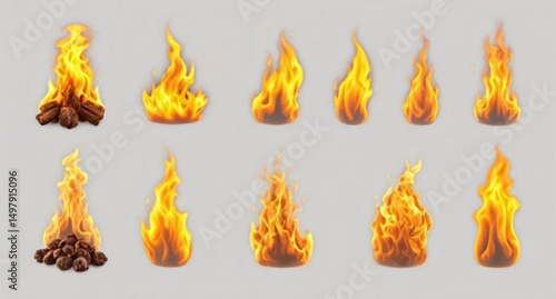 realistic hot fire, intense glow flame, orange-yellow blaze, energy burn, fiery shine, flame illumination, smooth fire movement, detailed heat texture, bright curve flame, fire aura, glowing flicker, 