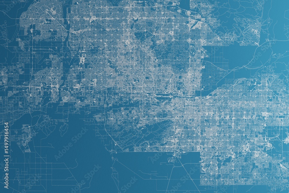 Obraz premium Map of the streets of Phoenix (Arizona, USA) made with white lines on blue paper. Rough background. 3d render, illustration