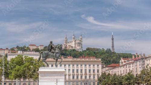Fototapeta Naklejka Na Ścianę i Meble -  Hyperlapse of Place Bellecour in Lyon, France, the largest pedestrian square in Europe.