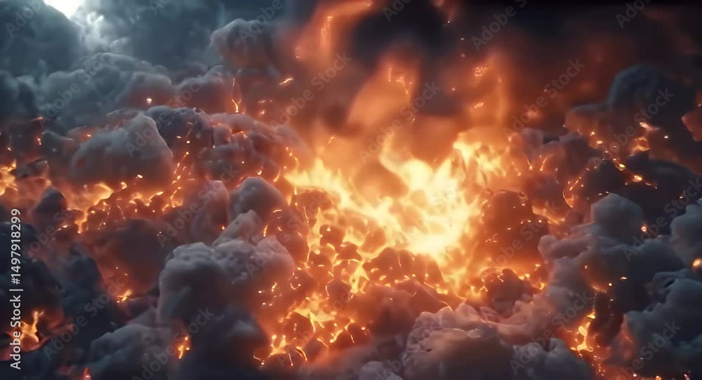 Fiery explosion in stormy clouds Fiery explosion in stormy clouds