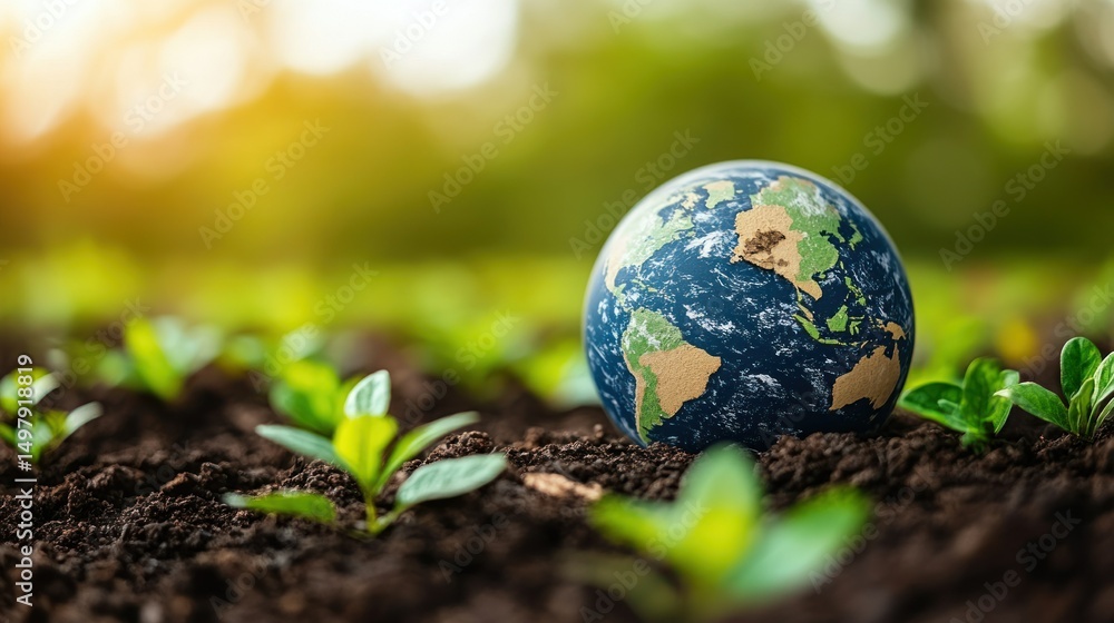 Earth nestled in fertile soil, young sprouts Earth nestled in fertile soil, young sprouts