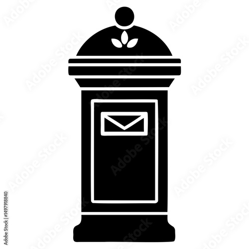 Simple postbox icon in black silhouette style for clean transparent design elements