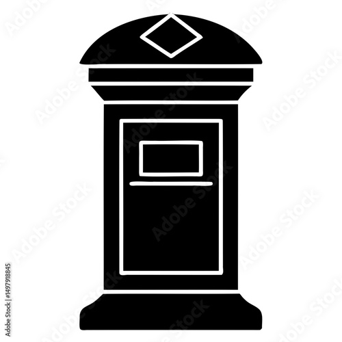 Simple postbox icon in black silhouette style for clean transparent design elements