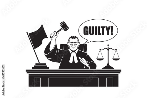 Judge Announcing Guilty Verdict Gavel Justice Law