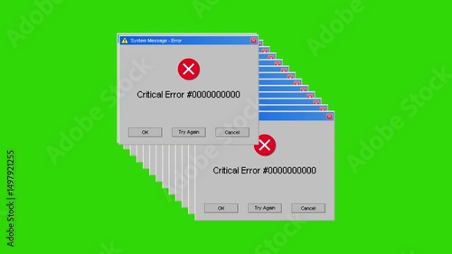 Computer error message animation on a green screen background