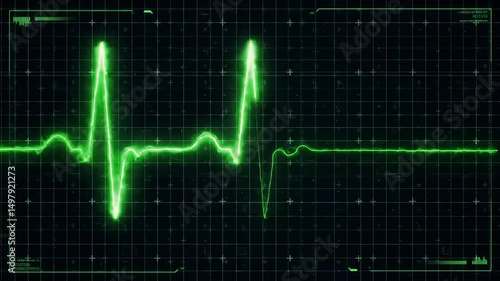 Glowing Green Heartbeat EKG Line Animation on Digital Tech Background