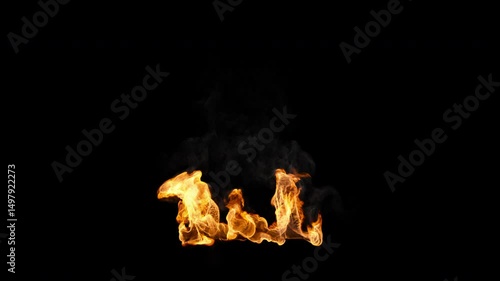 Photorealistic fire video with light smoke, two speeds, 4k 24p, over black and green screen for transparent background