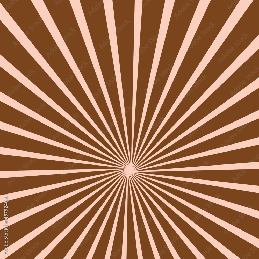 Fototapeta premium Sunburst background with brown sun ray. Pattern of starburst. Abstract light coffee texture with light of sunburst. Radial beam of sunlight. Retro background with flash. 